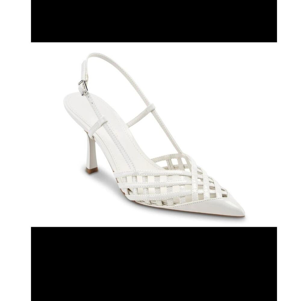 New Marc Fisher Heels 8.5M White Woven Pointed Toe Slingback Bridal Wedding